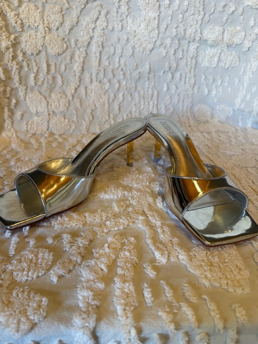 SCHUTZ Metallic Silver Open-Toe Slide Heels #601